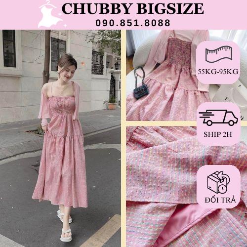 (Chubby) Đầm Dây Babydoll Kèm Áo Khoác Bigsize 55-100kg