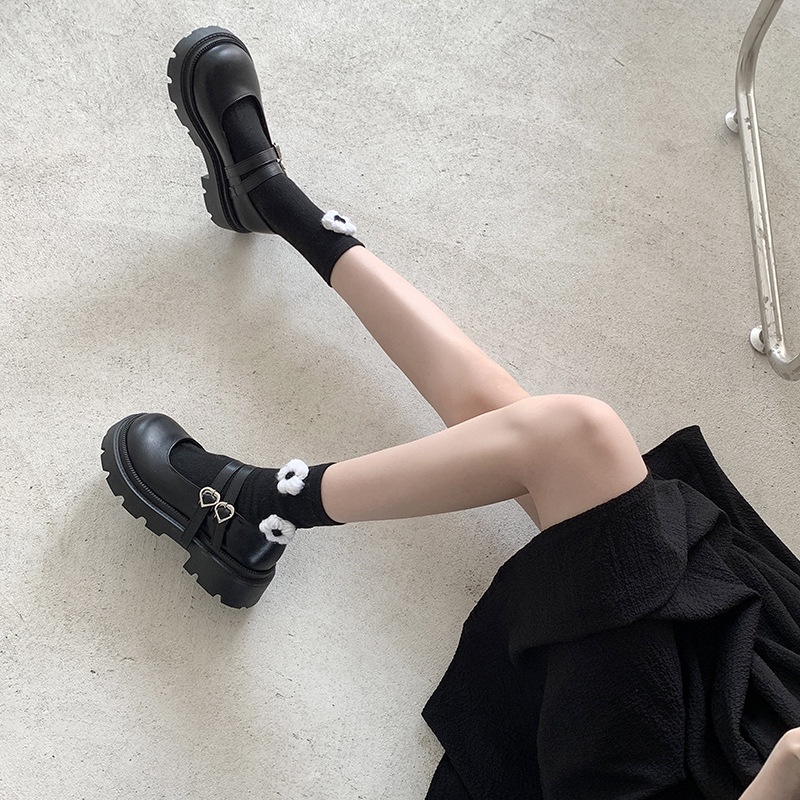 Giày Da Mũi Tròn Đế Xuồng Phong Cách mary jane vintage Cho Nữ