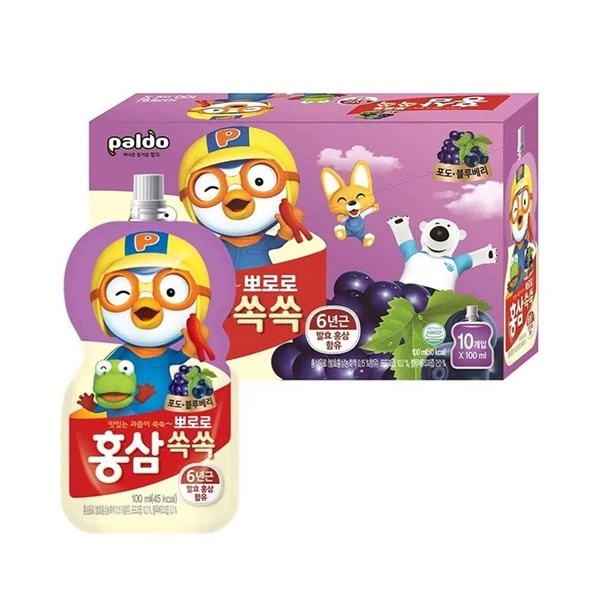 Hộp Nước Trái Cây Hồng Sâm Trẻ Em Paldo Pororo gói 100ml