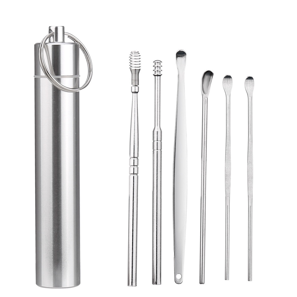 Bộ lấy ráy tai 6 món bằng thép không rỉ có hộp đựng cao cấp