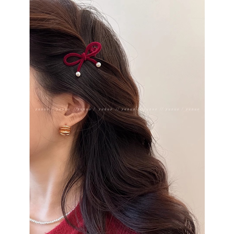 Kẹp Tóc Hình Nơ Đính Ngọc Trai Thời Trang Thu Đông Phong Cách Mới