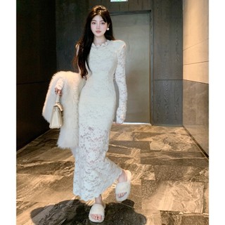 Đầm maxi Tay Dài Phối Ren Quyến Rũ Thời Trang Cho Nữ