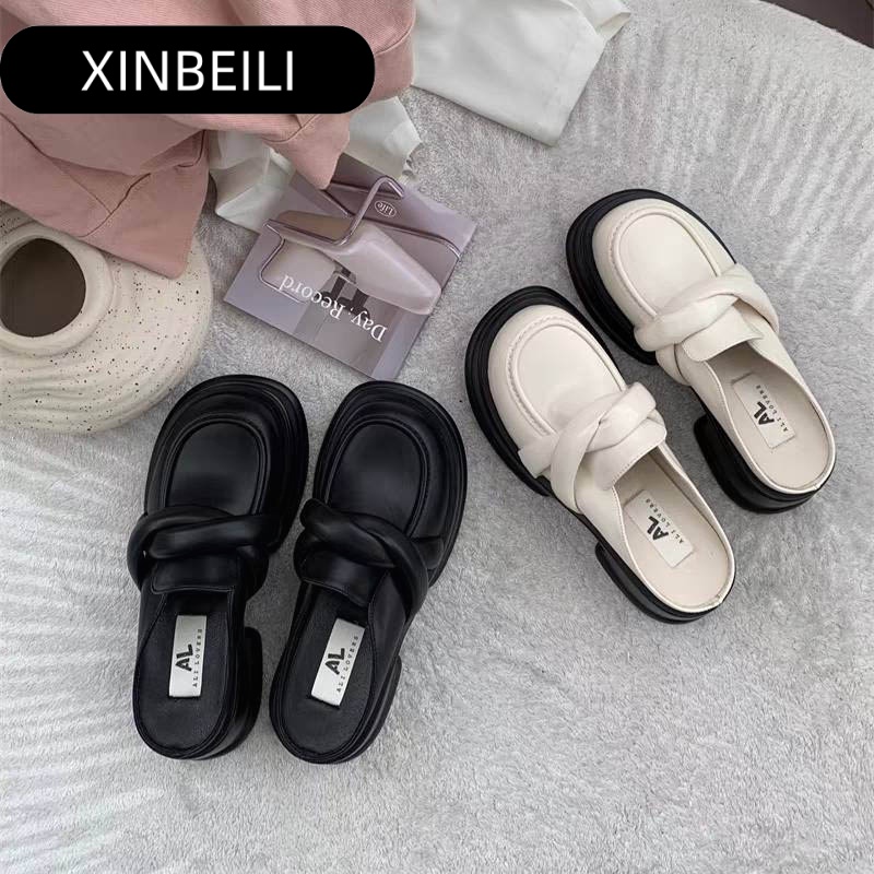 Dép sục Mary Jane XINBEILI 23081213 bằng da mềm gót cao đế êm thời trang lolita cho nữ