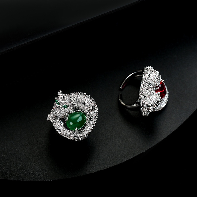Nhẫn Hở Hình Đầu Báo Đính Đá Zircon Phong Cách Âu Mỹ Mới Cho Nữ