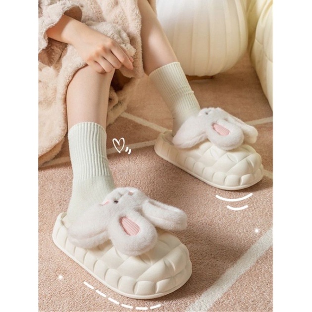 Dép bông hình thú, dép nữ đi trong nhà hình Thỏ đáng yêu đế EVA không thấm nước đi được ngoài trời
