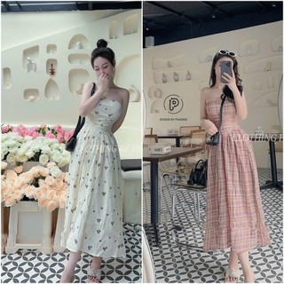 Đầm maxi caro cotton thổ cẩm mocking thân sau(có mút, có lót) NHƯ Ý