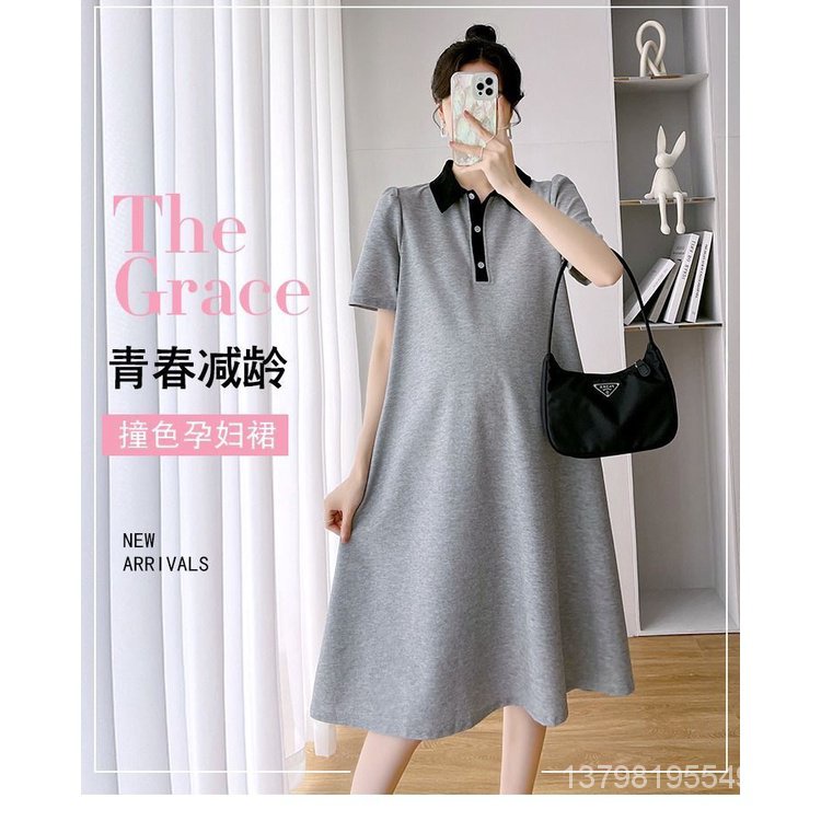 Đầm Thun polo Tay Ngắn Thời Trang Mùa Hè Xinh Xắn Cho Mẹ Bầu