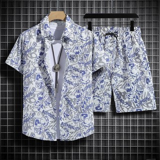 Áo sơ mi nam tay lửng họa tiết hoạt hình phong cách hawaii