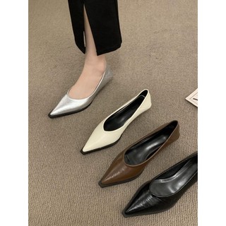 Giày cao gót 5cm 3cm mũi nhọn chất liệu da mềm thời trang cho nữ