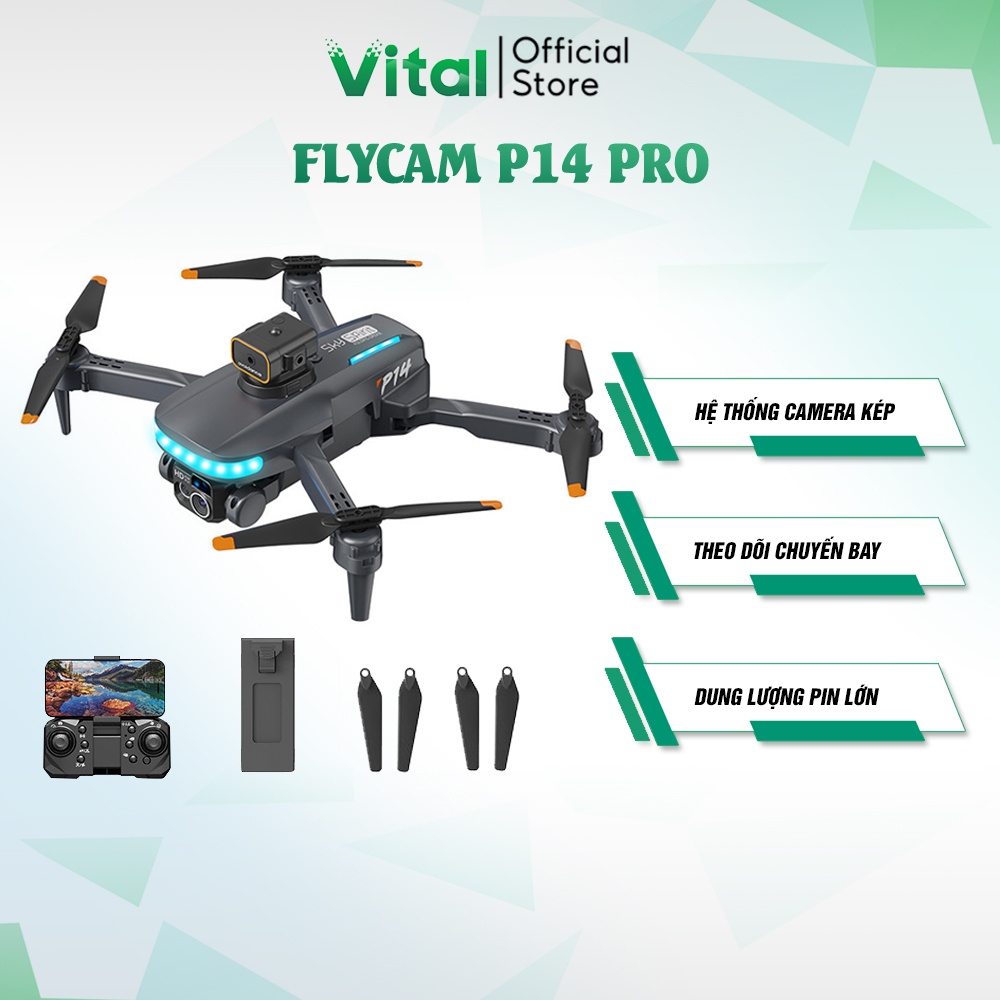 Flycam máy bay điều khiển từ xa, Flycam mini P14 dung lượng pin 1800 mAh, camera kép HD góc rộng 120 độ GD518 | BigBuy360 - bigbuy360.vn