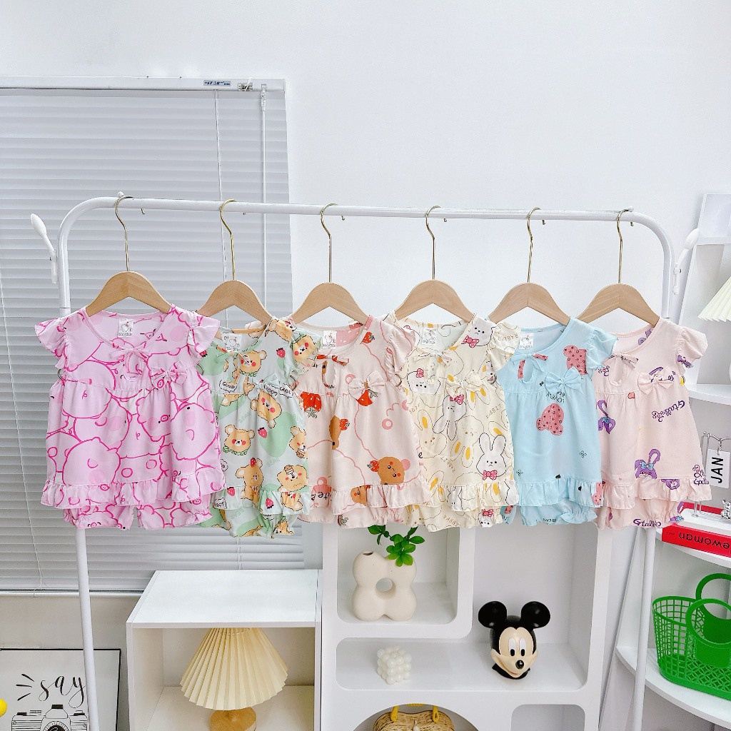 Đồ bộ mặc nhà vải tôn -Mẫu tole có nơ ngực mềm mịn mát kiểu dáng xinh xắn đáng yêu cho Bé Gái - MeGauu(7-13kg)