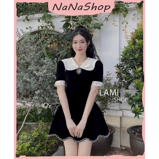 Đầm Nữ Nhung Cổ Beo Sen Lượn Sóng Phối Viền Trắng Đính Ngọc Đá Siêu Nhẹ Nhàng, Sang Xịn Mịn