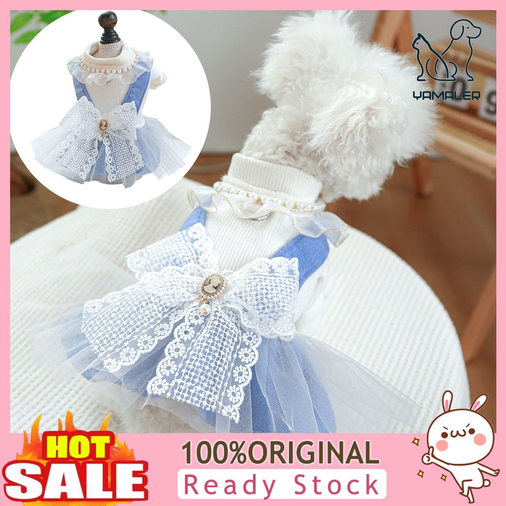 Đầm Công Chúa Đính Nơ Ngọc Trai Dễ Thương Cho Thú Cưng