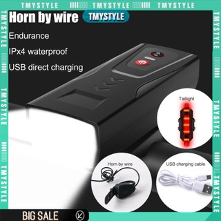 Đèn pha led xpe sạc usb kèm còi + đèn đuôi xe đạp