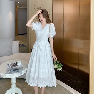 Đầm Ren Cổ V Tay Phồng Thời Trang Mùa Hè 2023 Cho Nữ