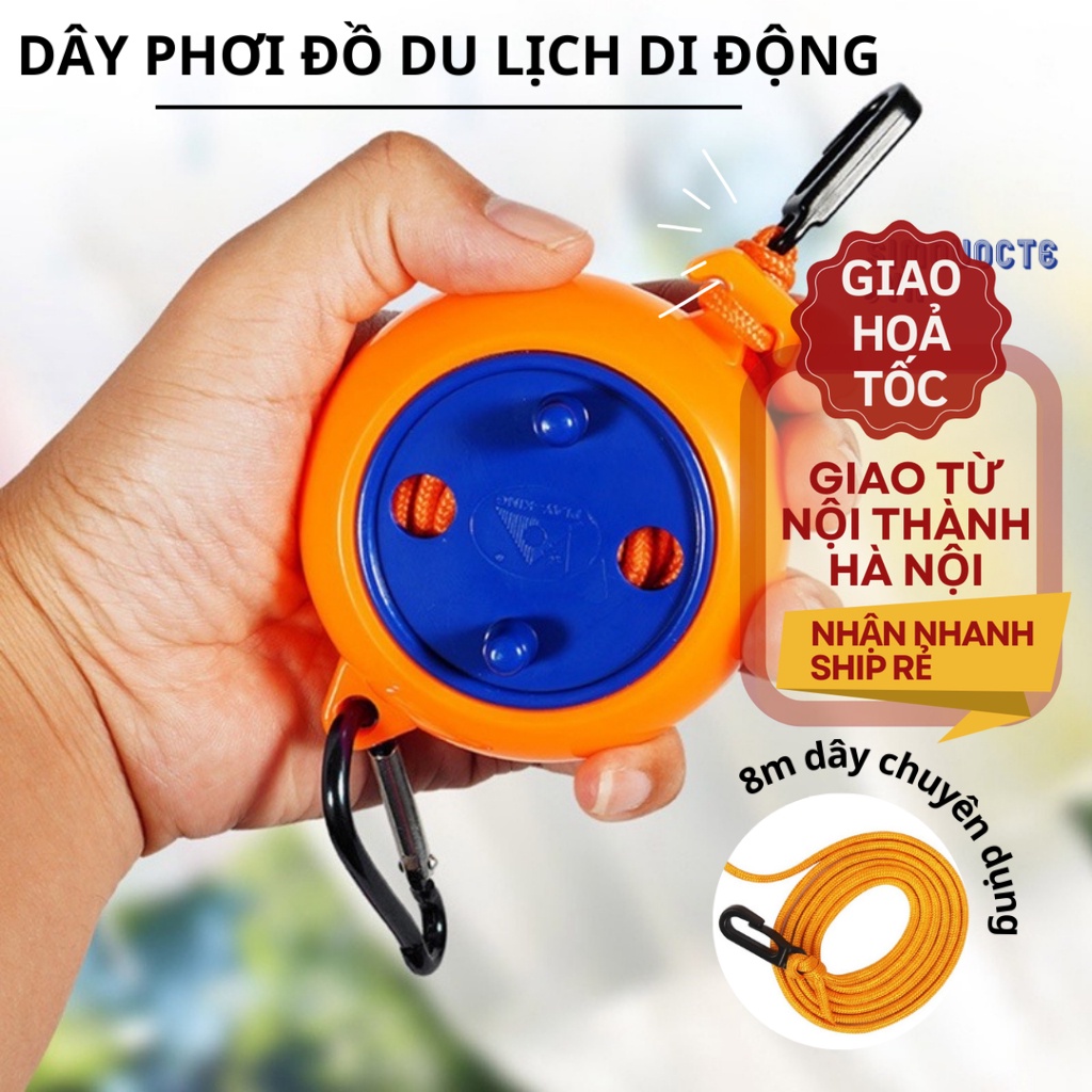 Dây phơi quần áo đồ dùng du lịch đa năng Dây phơi du lịch di động dài 8m không cần đục lỗ dùng đi dã ngoại ngoài trời