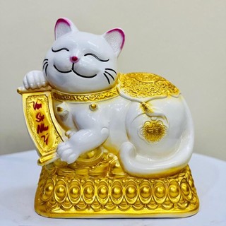 Heo đất/lợn đất hình mèo bệ vàng | size trung | tiết kiệm tiền | ống tiết kiệm | kèm ảnh thật