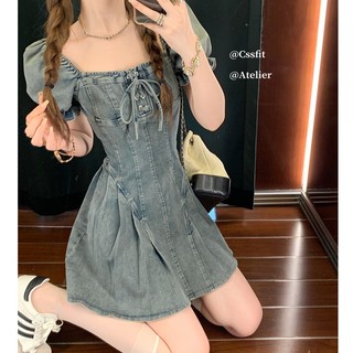 Váy denim 2023 váy mới cộng với kích thước cổ điển phong cách hàn quốc người phụ nữ retro ootd