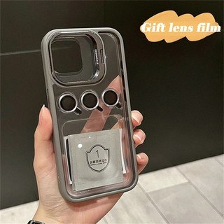 Ốp Điện Thoại Kính Cường Lực Màu Xám Có Vòng Kim Loại Bảo Vệ Ống Kính Máy Ảnh Cho IPhone 15 12 13 14 Pro Max 11