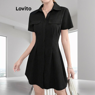 Đầm Lovito xếp ly giả túi màu trơn phong cách thường ngày cho nữ L87ED305