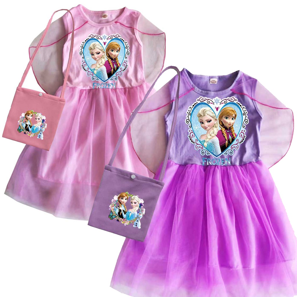 Bộ Đầm Không Tay + Áo Choàng Vải Tuyn + Túi 2 Món In Hoạt Hình frozen Dành Cho Bé Gái 2-12 Tuổi