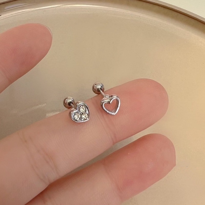 Papaozhu set 2 Bông Tai Bạc s925 Hình Trái Tim Đính Pha Lê Thời Trang Cho Nữ