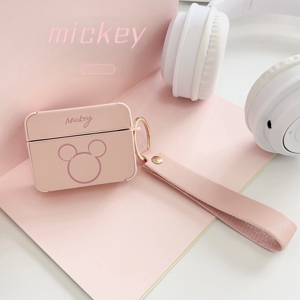 Vỏ Vỏ Bảo Vệ Hộp Sạc Tai Nghe airpods pro 2 3 1 Bằng Da pu + tpu Hình mickey minnie Dễ Thương