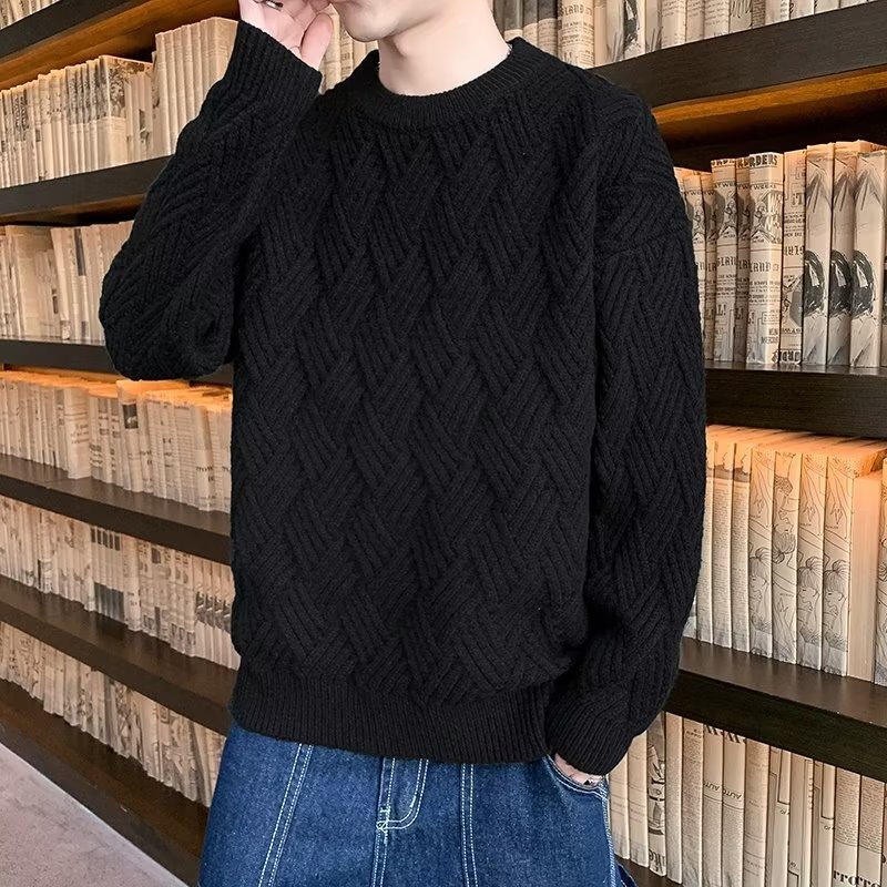 Fashion Áo Sweater Nam Sọc Cổ Tròn Nam Dáng Rộng Phối Rách Phong Cách Hàn Quốc Thời Trang Thu Đông Cho Cặp Đôi Áo Len Nam