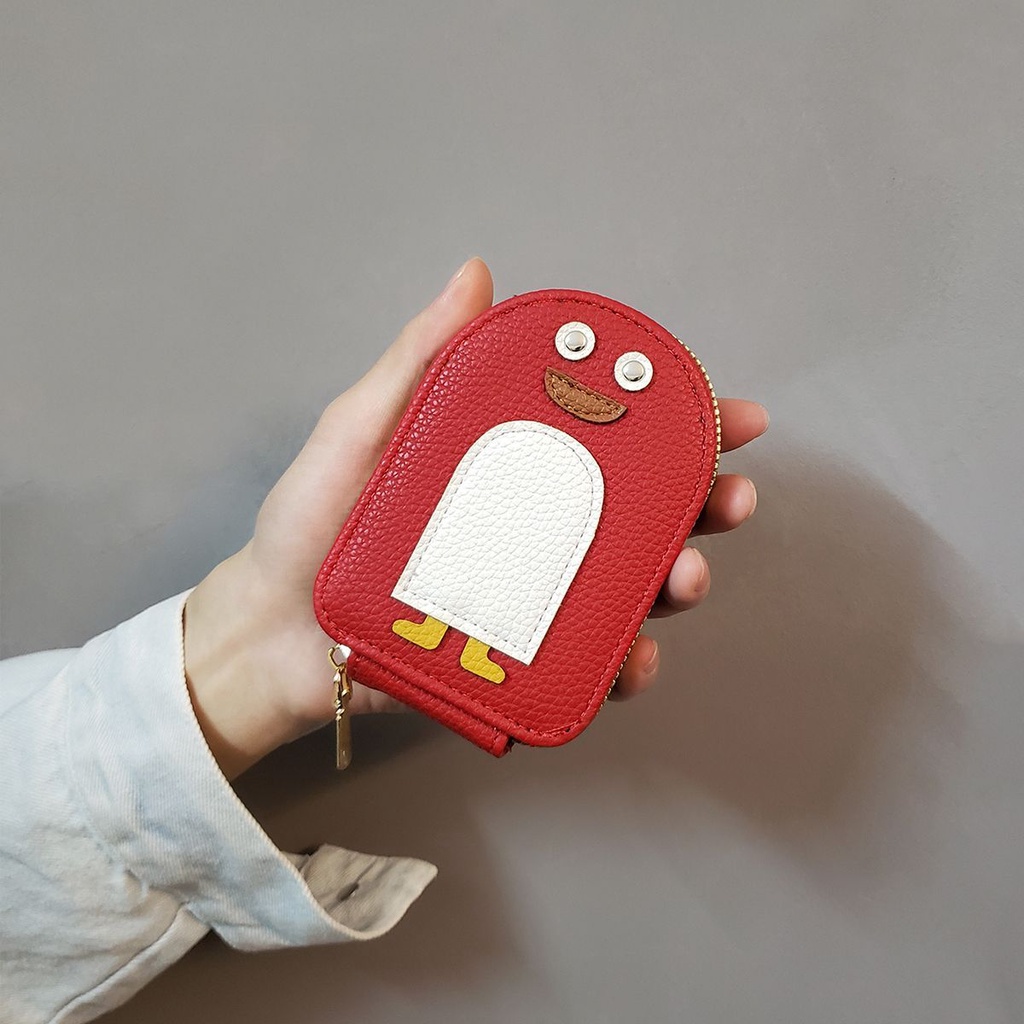 Ví Đựng Thẻ / Bằng Lái Xe Nhiều Ngăn Phối Khóa Kéo Hình Chim Cánh Cụt Dễ Thương Cho Nữ Giá Đỡ