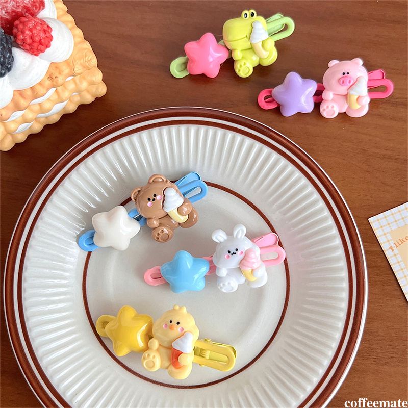 Kẹp Tóc BB Hình Ngôi Sao / Động Vật Màu Vàng Hồng Dễ Thương Cho Nữ