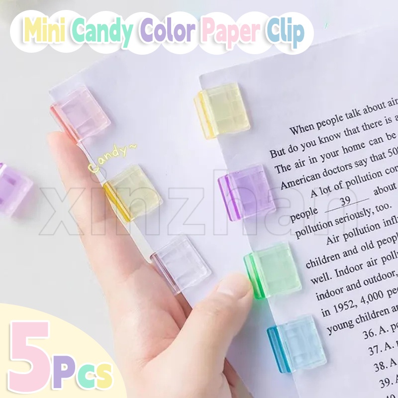 Set 5 Kẹp Giữ Giấy Tờ / Tài Liệu mini Bằng Nhựa Trong Suốt Màu Kẹo