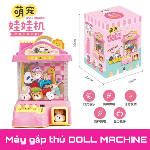 Máy gắp thú cho bé cỡ lớn kèm thú nhồi bông kèm 10 gấu, 5 bóng, 12 xu an toàn