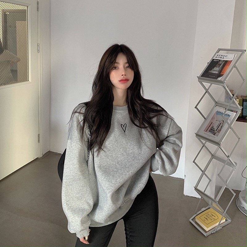 Áo sweater Áo nỉ dài tay Áo Thun Nỉ Tay Dài Cổ Tròn Dáng Rộng In Hình Cô Gái Phong Cách Thời Trang