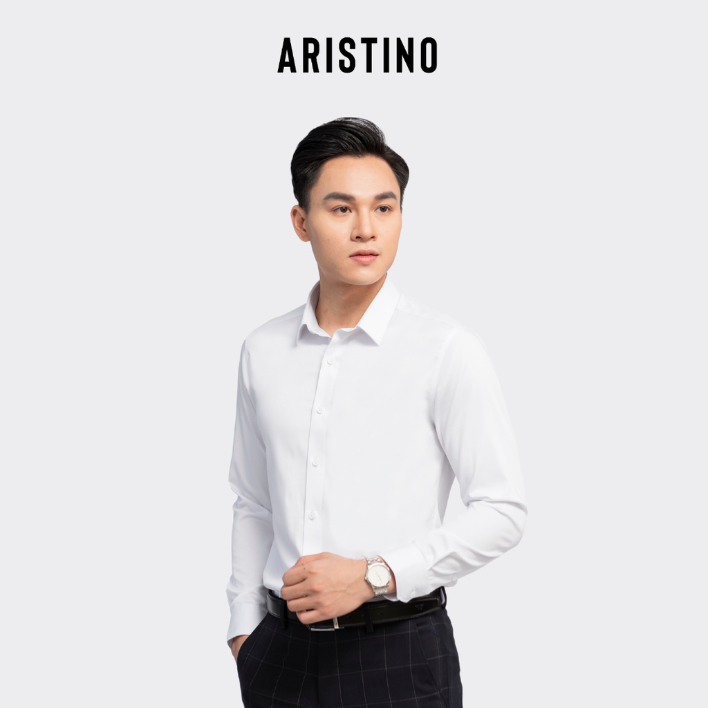 Áo sơ mi nam dài tay ARISTINO phom Slim Fit ôm nhẹ, thiết kế tà lượn không túi, màu trắng tinh tế, ấn tượng - ALSR27