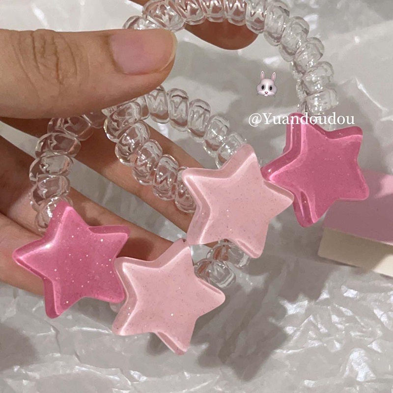 Dây Cột Tóc Co Giãn Cao Hình Ngôi Sao Màu Hồng Dễ Thương Cho Nữ