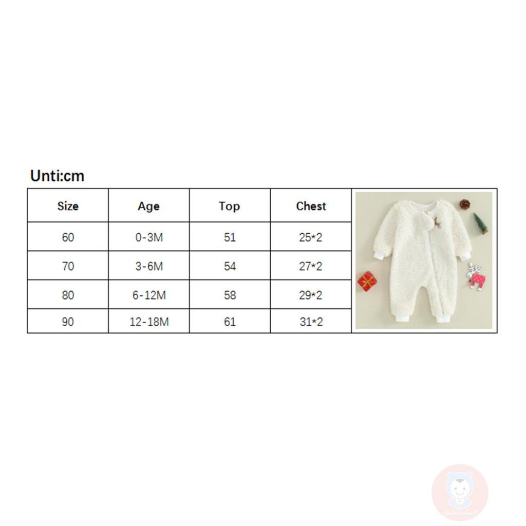 Laa6-baby Áo Liền Quần Dài Tay Cổ Tròn Thêu Hình Hươu Có Khóa Kéo Giáng Sinh