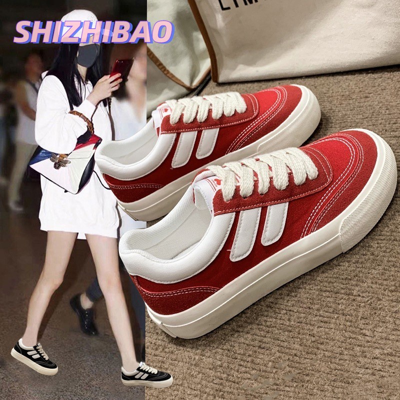 Shizhibao Giày Thể Thao canvas Mũi Tròn Đế Dày Thời Trang Xuân Thu 2023 Cho Nữ