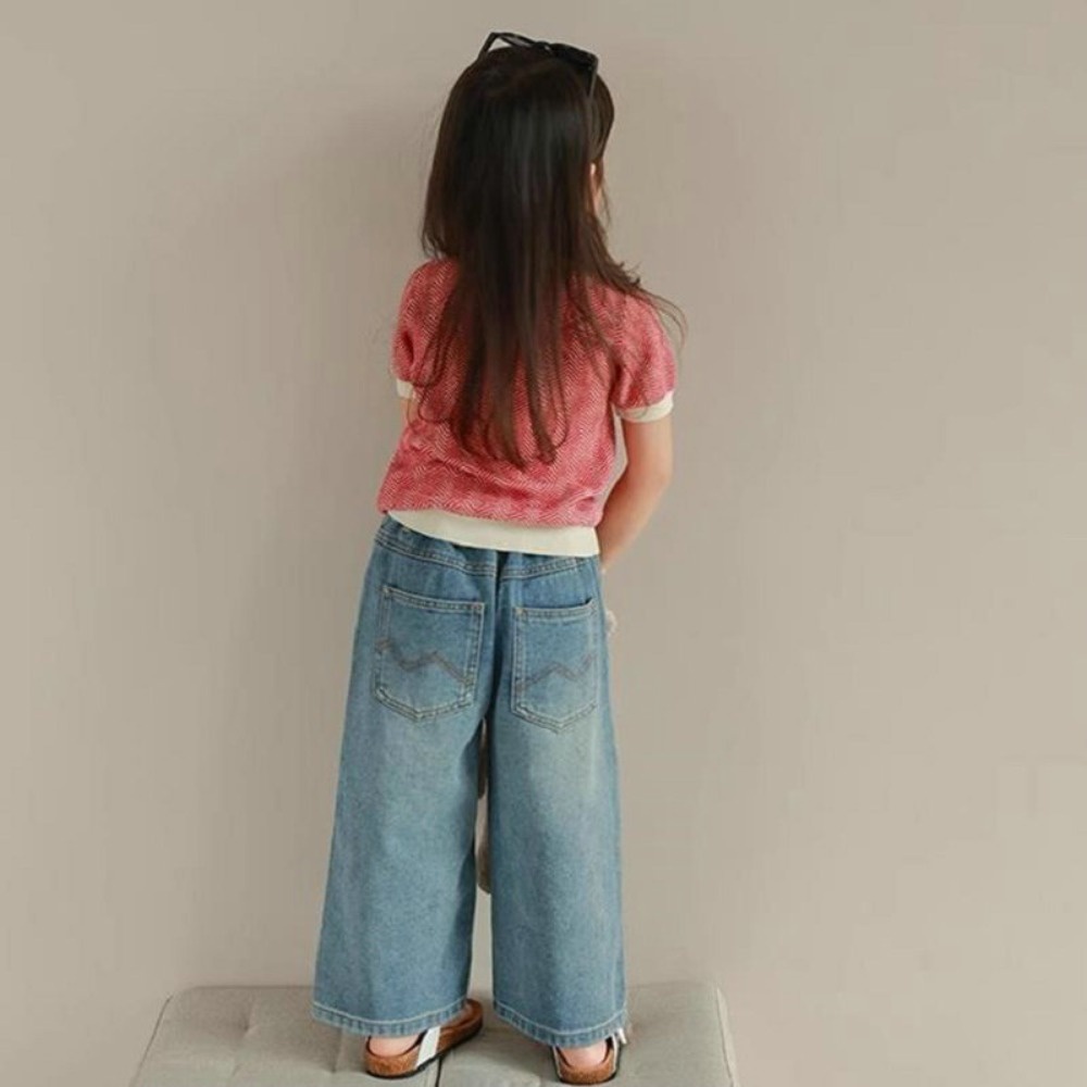 Quần denim Ống Rộng Lưng Thun Dễ Thương Thời Trang Mùa Hè Cho Bé Gái