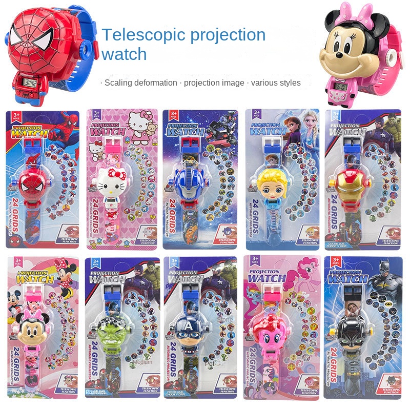 Đồng hồ trẻ em điện tử Đồng Hồ Đeo Tay Điện Tử Chiếu Hình Hoạt Hình 3d disney Elsa spider-man siêu nhân nhện minnie hello kitty siêu nhân gao hulk Quà Tặng Cho Trẻ Em