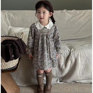 Đầm Tay Dài In Hoa Phong Cách Hàn Quốc Thời Trang Thu Đông Xinh Xắn Cho Bé Gái