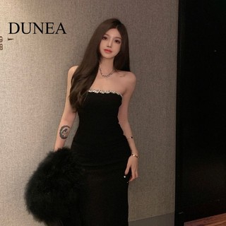 Dunea Nữ Váy quây lệch vai màu đen gợi cảm có viền xẻ
