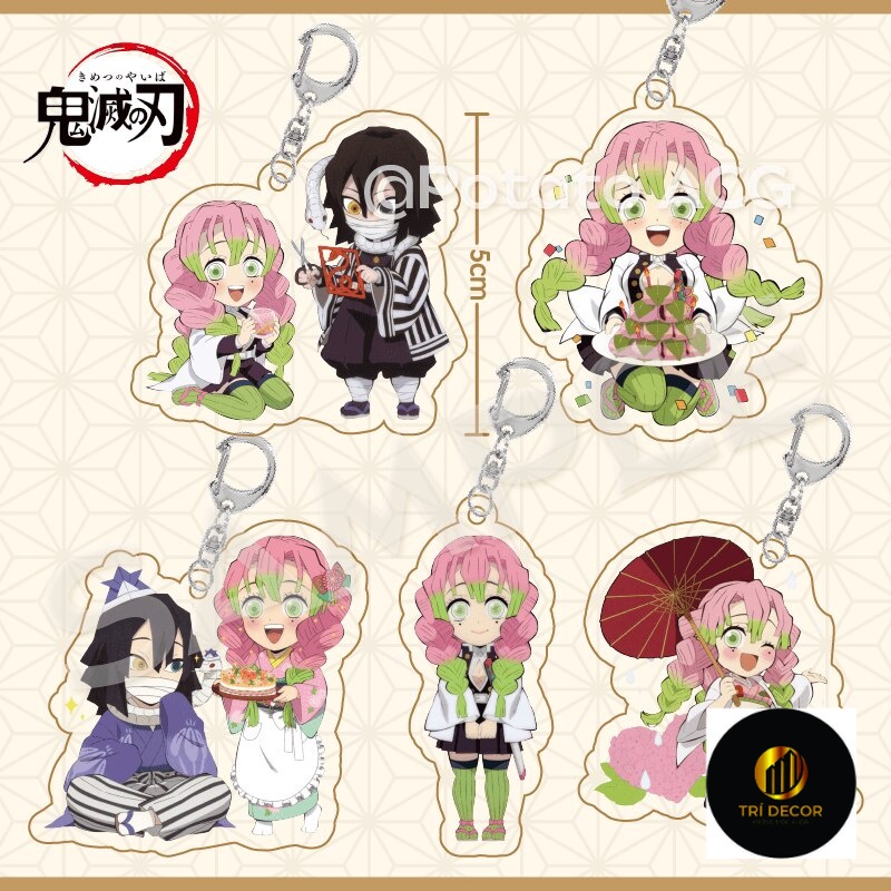 Móc khoá Demon Slayer Anime Keychain Women Kanroji Mitsuri Iguro Obanai Kawaii Acrylic KeyChain