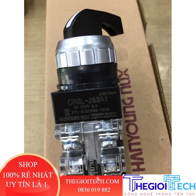 (Hanyoung) Công tắc chuyển mạch 3 vị trí 6A/250VAC/1NO+1NC phi 25 CRSL-253A1