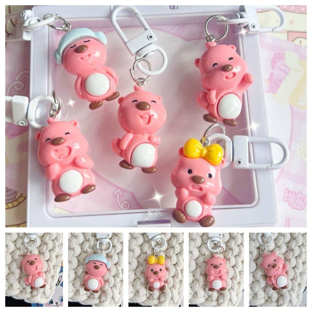 Shanhai loopy Móc Chìa Khóa Bằng Sợi resin Màu Hồng Họa Tiết Hoạt Hình Phong Cách Hàn Quốc