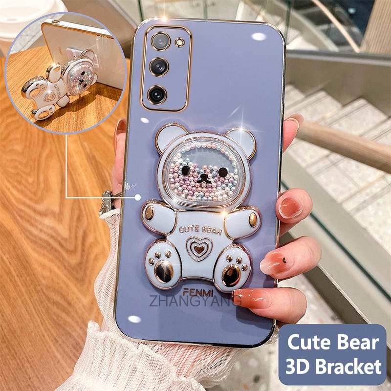 Ốp lưng samsung s20 fe s20 ultra s20 plus s20 Ốp Điện Thoại tpu Dẻo Mạ Màu 3D In Hình Gấu Nhỏ Đáng Yêu Có Giá Đỡ Cho samsung s20 fe s20 ultra s20 plus s20