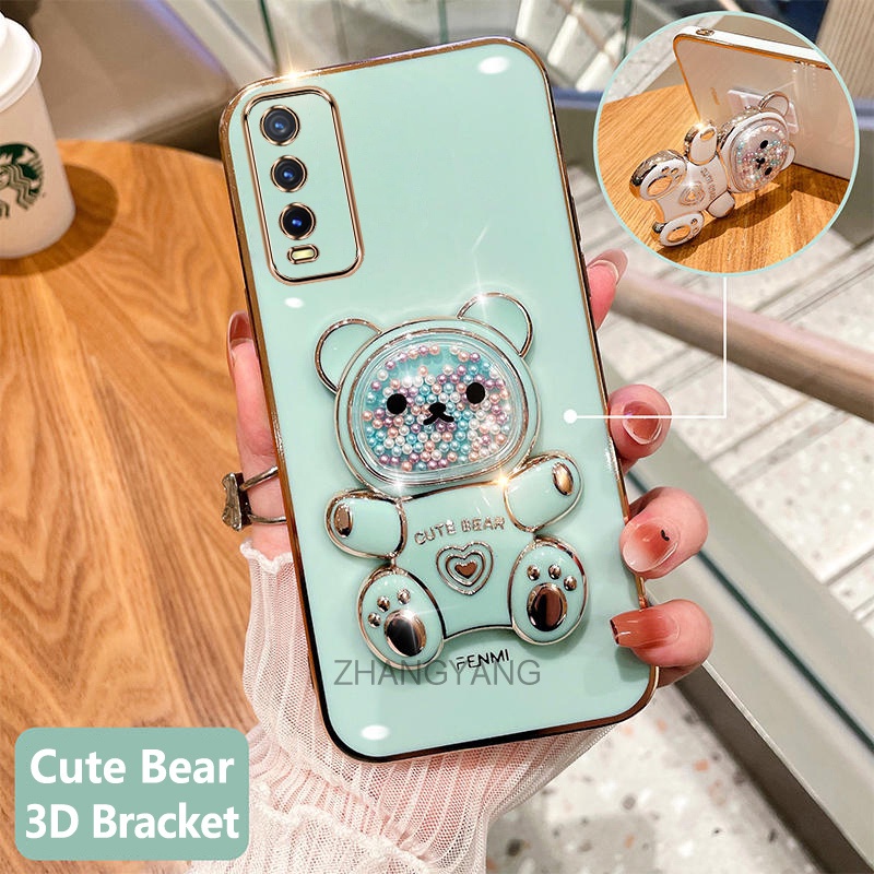 Ốp lưng vivo y20 y12s y20s y20i y12a Ốp Điện Thoại tpu Dẻo Mạ Màu 3d In Hình Gấu Nhỏ Đáng Yêu Có Giá Đỡ Cho vivo y20 y12s y20s y20i y12a