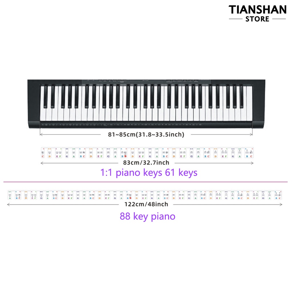 Tianshan Set 61 / 88 Miếng Dán Phím Đàn piano Trong Suốt Chống Xé Dễ Giặt Cho Bé