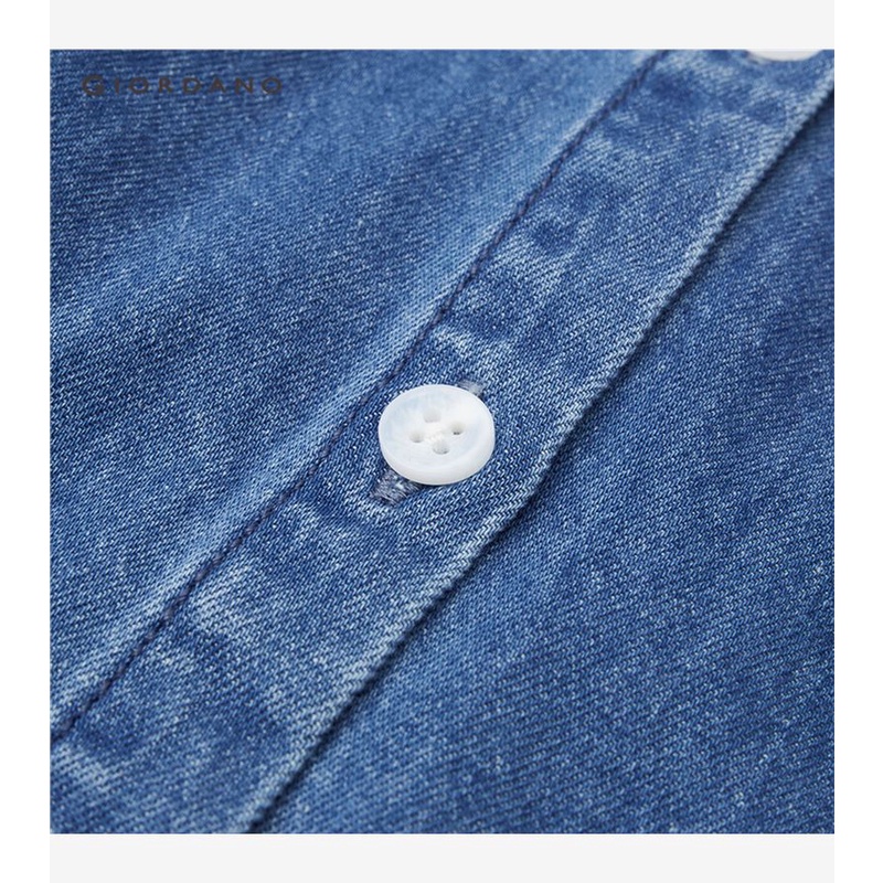 GIORDANO WOMEN Doll collar long sleeve loose denim shirt 13343802