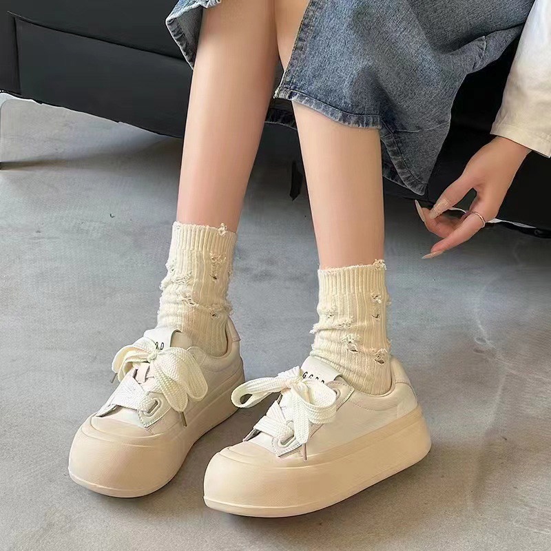 Giày Thể Thao Trắng Mũi Tròn Thời Trang Cho Nữ