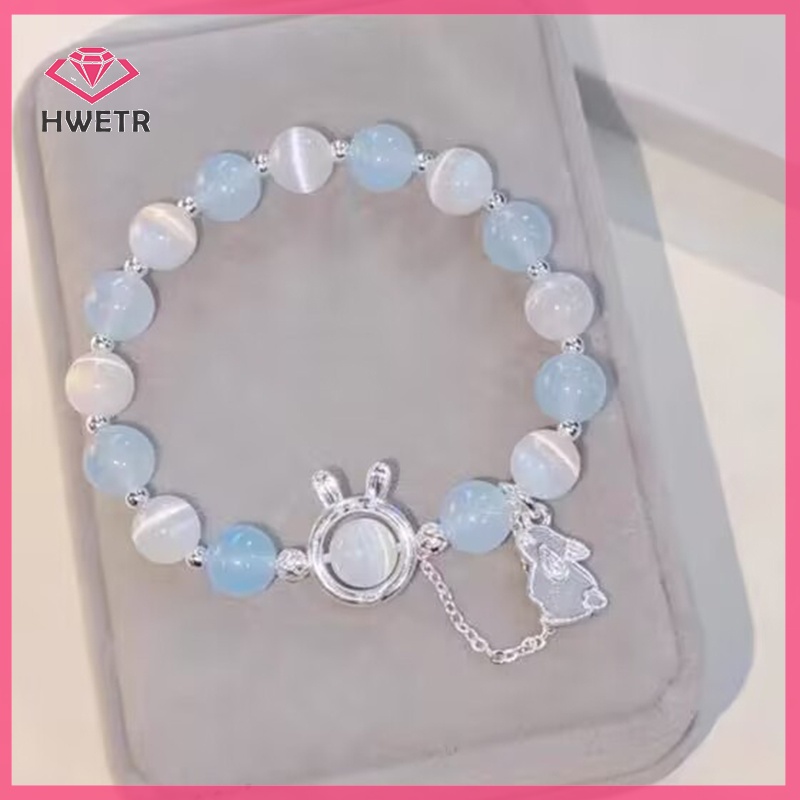 Hwetr Vòng Tay Chuỗi Hạt Đá Mặt Trăng Xanh Lam Thời Trang Cho Cặp Đôi Mới